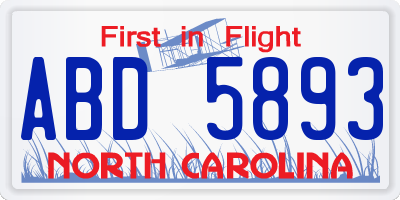 NC license plate ABD5893