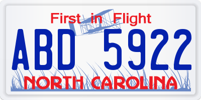NC license plate ABD5922