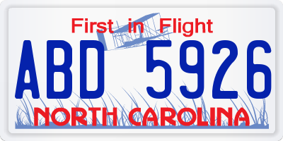 NC license plate ABD5926