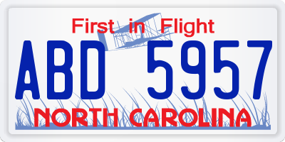 NC license plate ABD5957