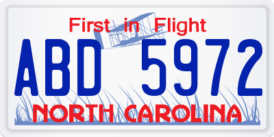NC license plate ABD5972