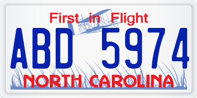 NC license plate ABD5974