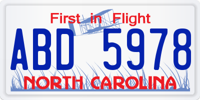 NC license plate ABD5978