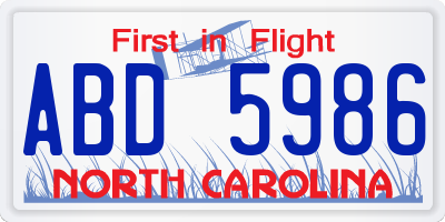 NC license plate ABD5986