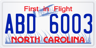 NC license plate ABD6003