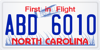 NC license plate ABD6010