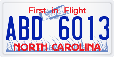 NC license plate ABD6013