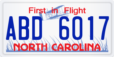 NC license plate ABD6017