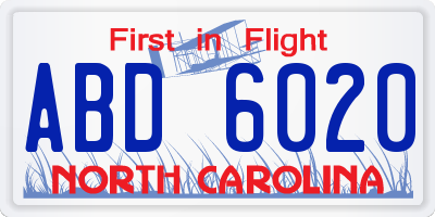 NC license plate ABD6020