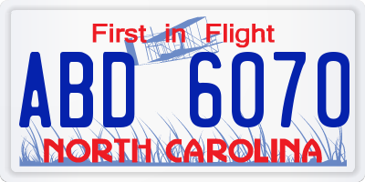 NC license plate ABD6070