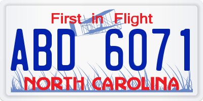 NC license plate ABD6071
