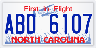 NC license plate ABD6107