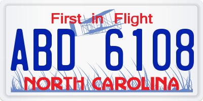 NC license plate ABD6108