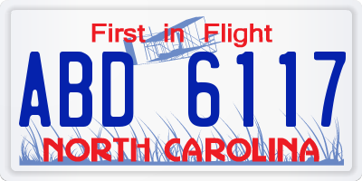 NC license plate ABD6117