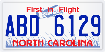 NC license plate ABD6129