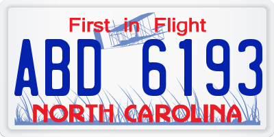 NC license plate ABD6193