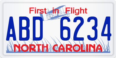 NC license plate ABD6234