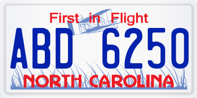 NC license plate ABD6250