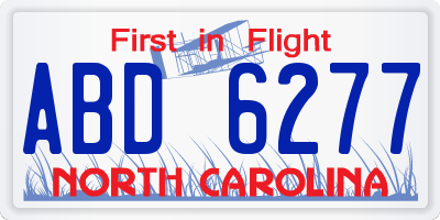 NC license plate ABD6277