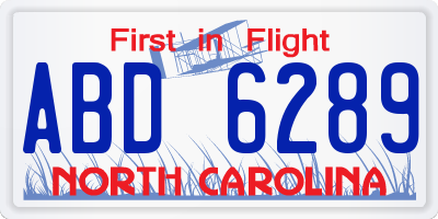 NC license plate ABD6289