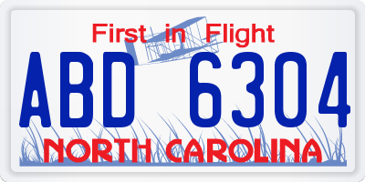 NC license plate ABD6304