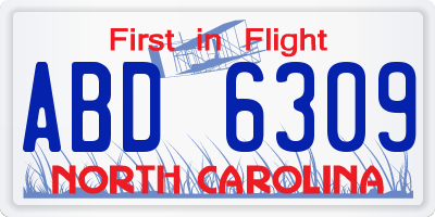NC license plate ABD6309