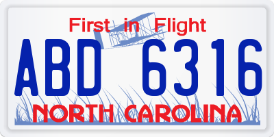 NC license plate ABD6316