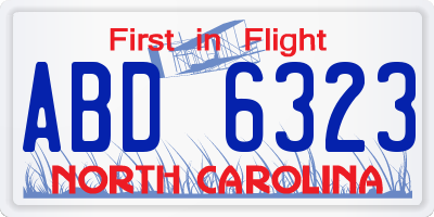 NC license plate ABD6323