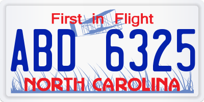 NC license plate ABD6325