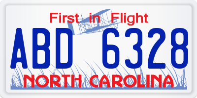 NC license plate ABD6328
