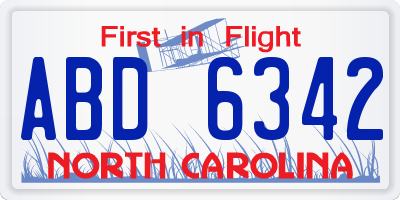 NC license plate ABD6342