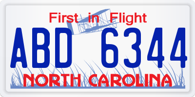 NC license plate ABD6344