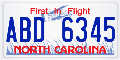 NC license plate ABD6345