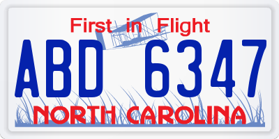 NC license plate ABD6347