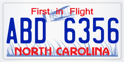 NC license plate ABD6356