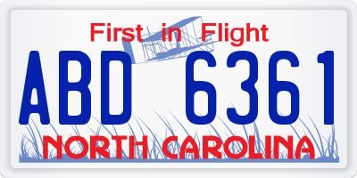 NC license plate ABD6361