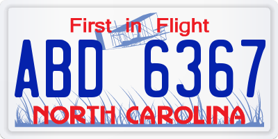 NC license plate ABD6367