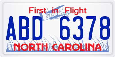 NC license plate ABD6378