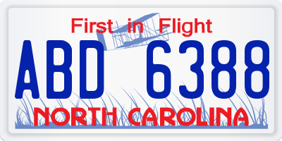 NC license plate ABD6388