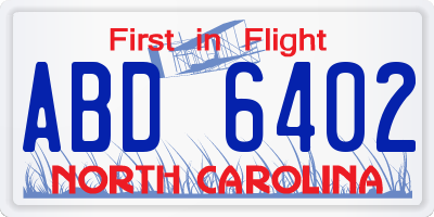 NC license plate ABD6402