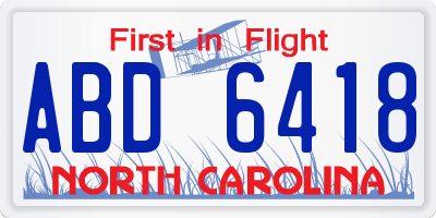 NC license plate ABD6418