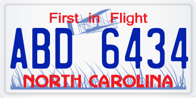 NC license plate ABD6434