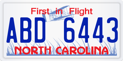 NC license plate ABD6443
