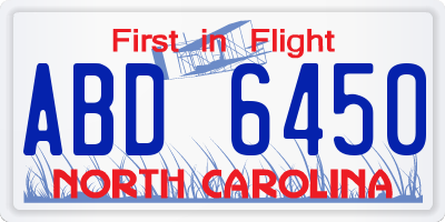 NC license plate ABD6450