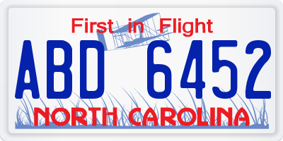 NC license plate ABD6452