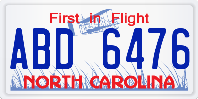 NC license plate ABD6476
