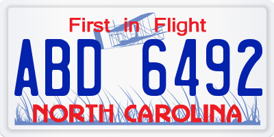 NC license plate ABD6492
