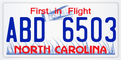 NC license plate ABD6503