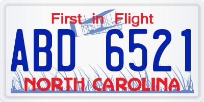 NC license plate ABD6521