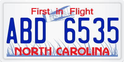 NC license plate ABD6535